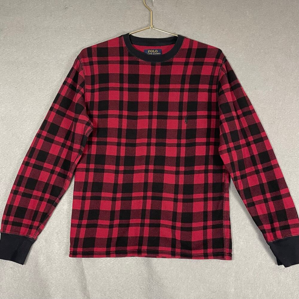 Polo Ralph Lauren Mens Buffalo Plaid Waffle Knit Thermal Long Sleeve Shirt Small